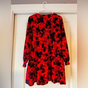 River Island Red long sleeve floral smock dress, UK size 10.